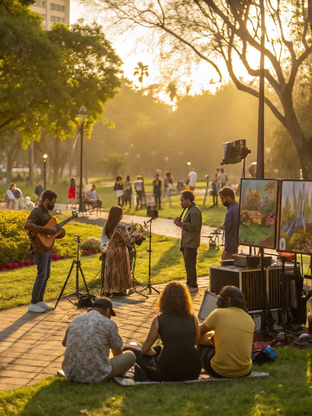 A photograph capturing a community event at API'THEQUE, with people of all ages participating in activities, enjoying refreshments, and connecting with one another.