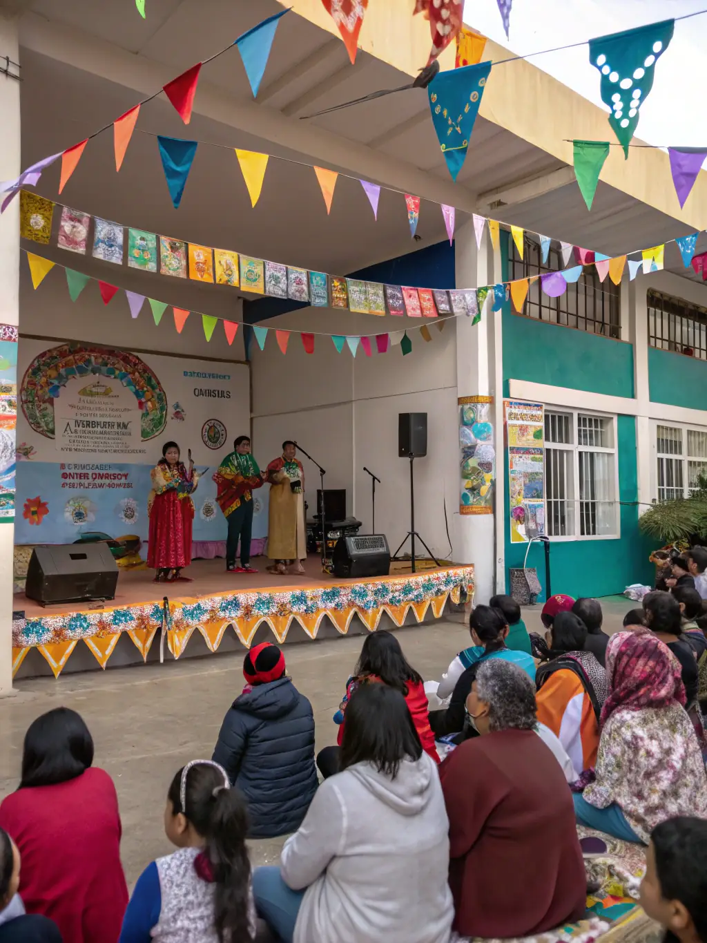 An image of a community event hosted by API'THEQUE, featuring diverse attendees enjoying cultural performances and activities.